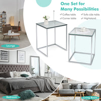Giantex Nesting Glass Coffee Table Set of 2, Modern Home Coffee Table Set with Tempered Glass Top & Metal Frame