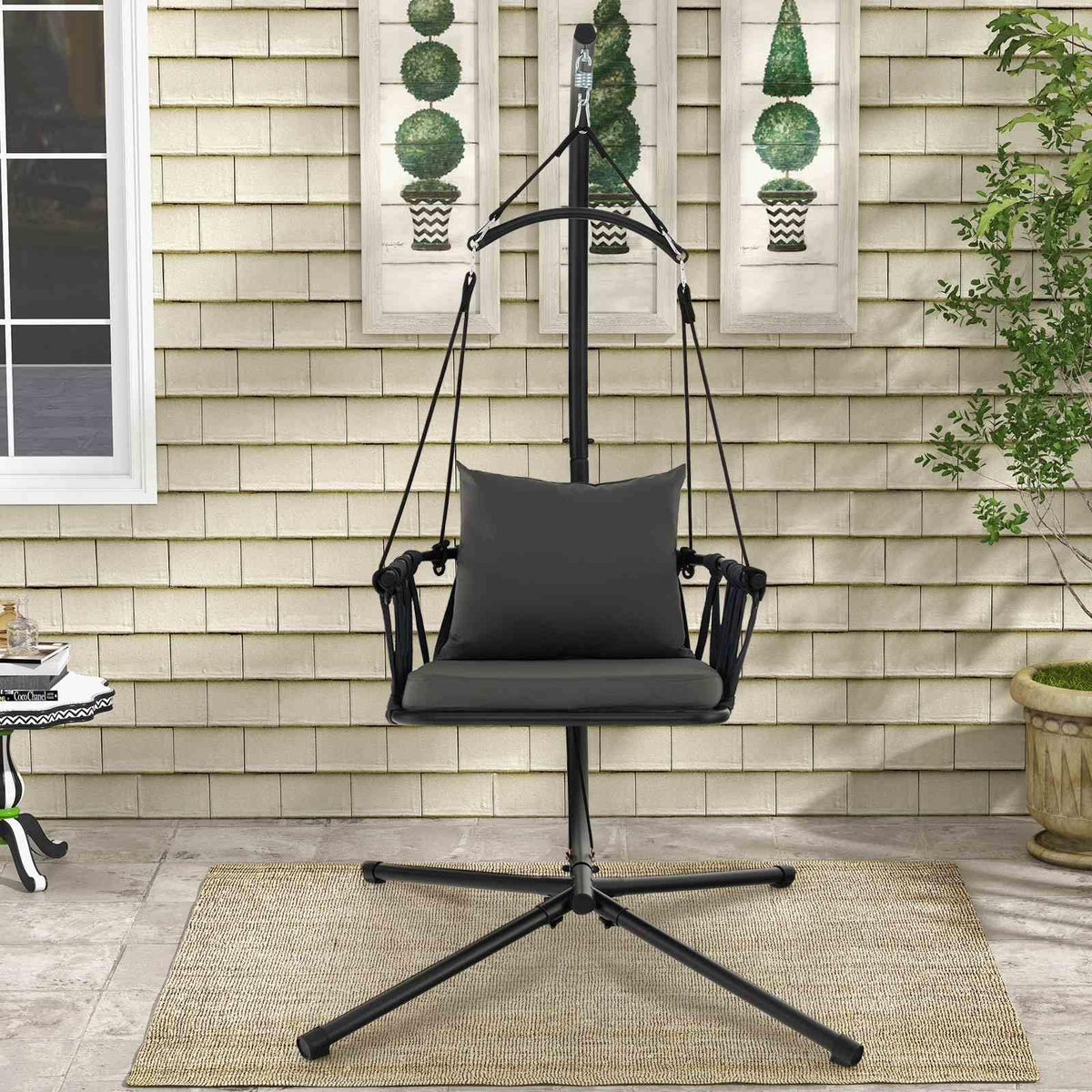 Hanging Swing Chair with Stand and Cozy Seat and Back Cushions