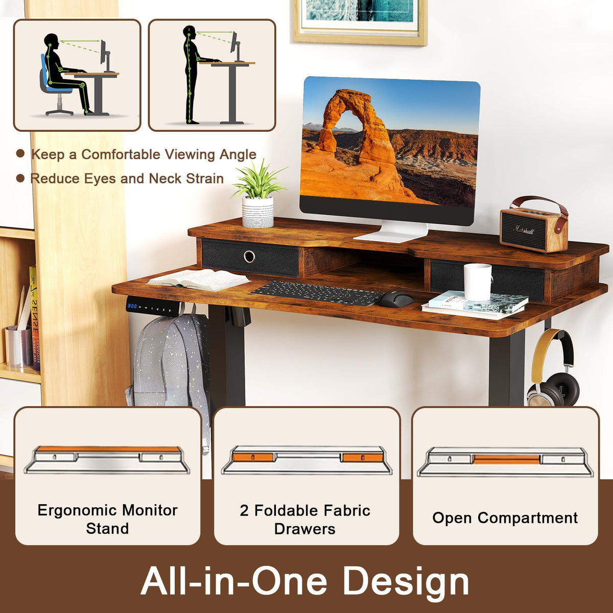 Electric Standing Desk Height Adjustable Stand Up Desk Home Office Computer Desk