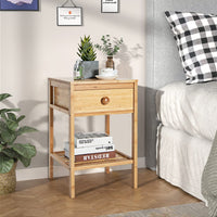 Giantex Bamboo Nightstand, Bedside Table w/Drawer & Open Shelf