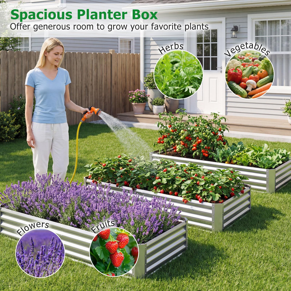 Galvanized Raised Garden Bed, Round/Rectangular Outdoor Planter Box