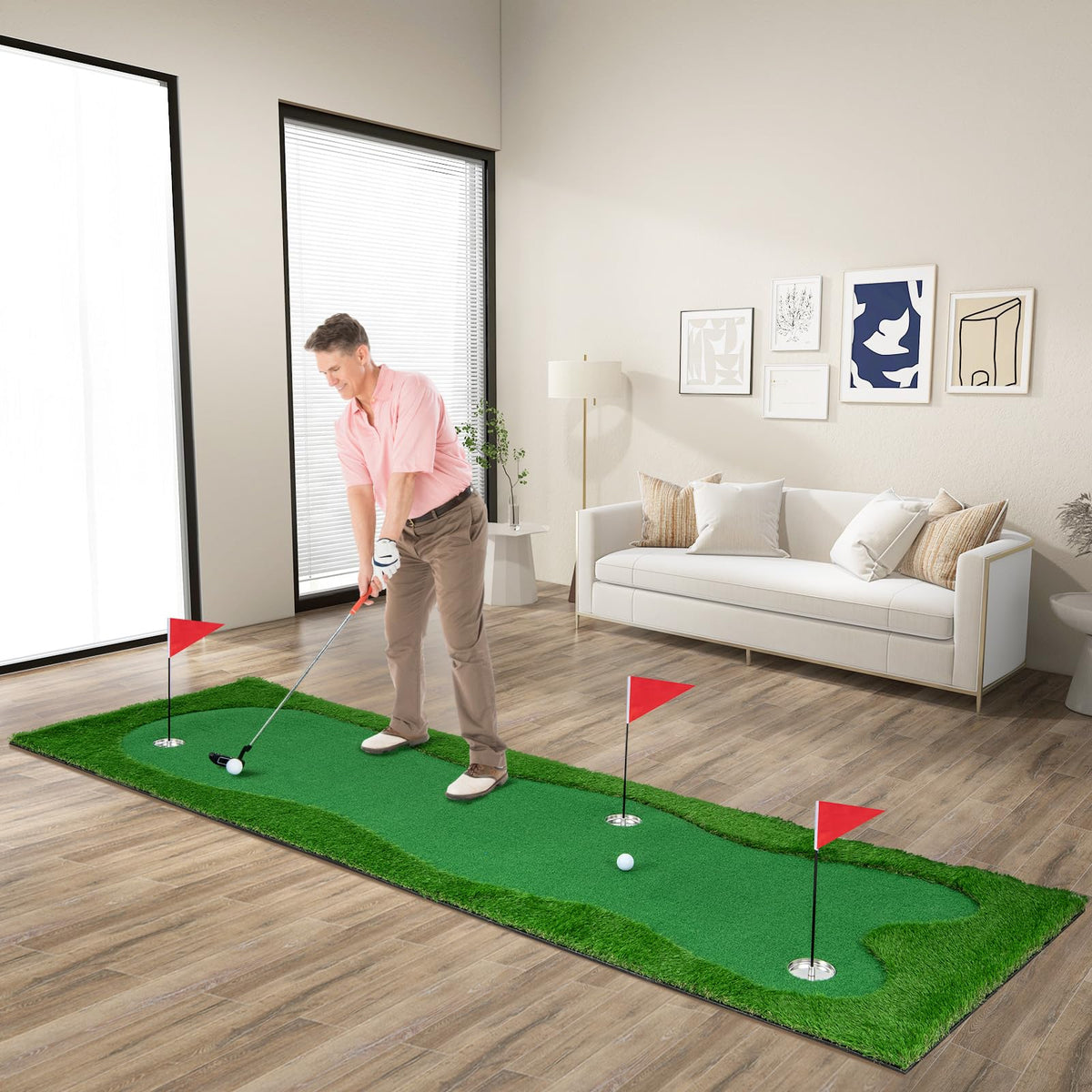 300 cm x 100 cm Golf Putting Green, Professional Golf Training Mat w/ 2 Golf Balls