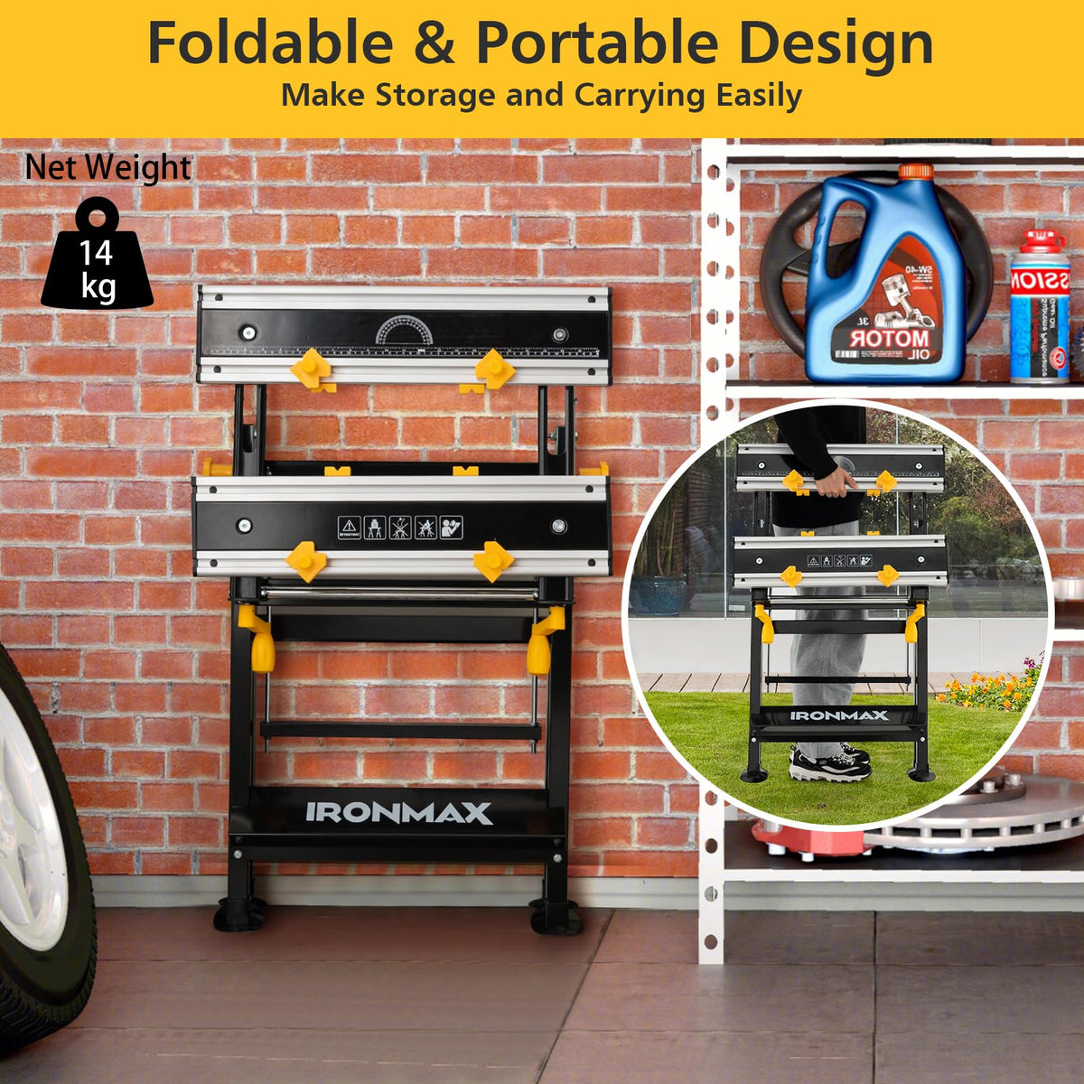 Folding Work Table 125kg Load Capacity, Portable Workbench