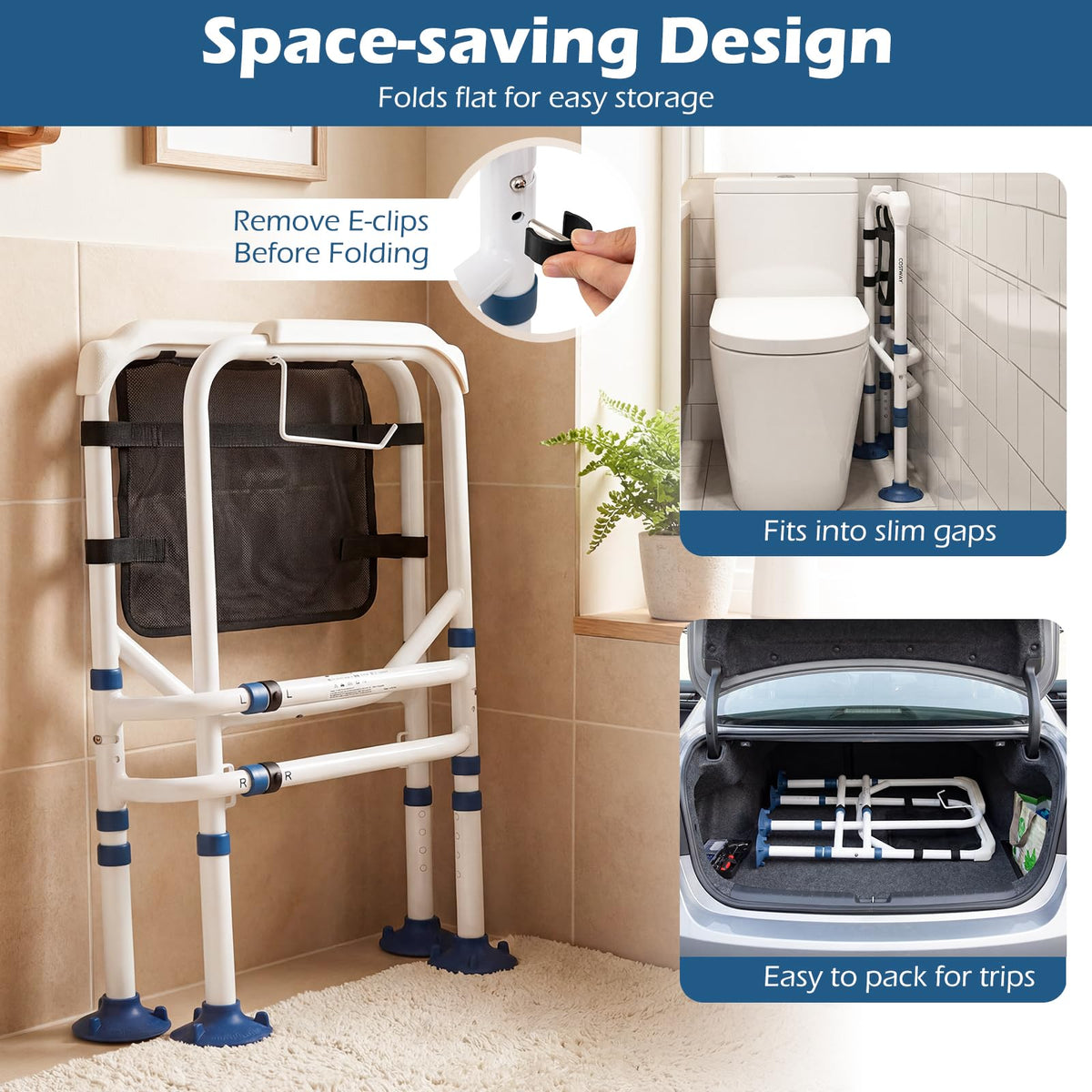 Foldable Toilet Safety Frame with Adjustable Height and Width Non-Slip Design
