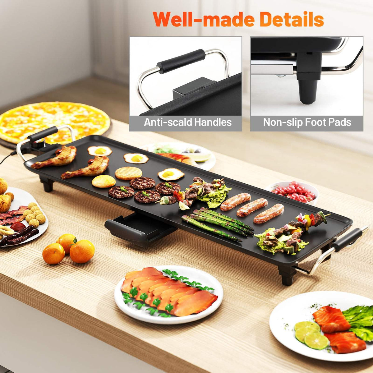 70cm Electric Griddle Extra Large Teppanyaki Grill with Adjustable Temperature
