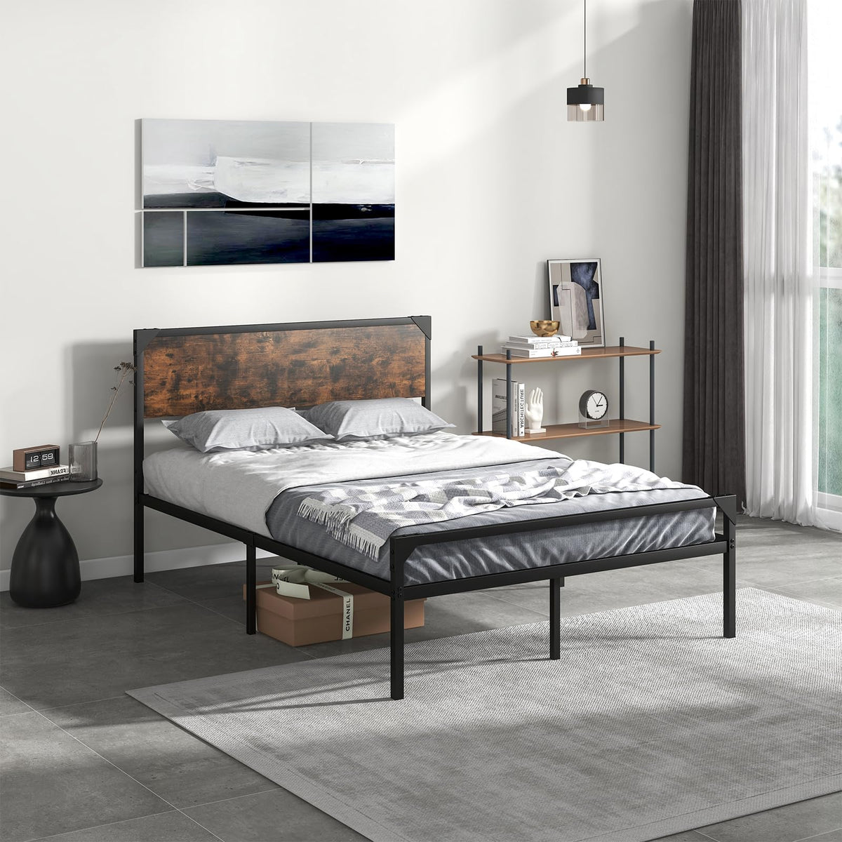 Giantex Industrial Full/Queen Size Bed Frame, Metal Platform Bed with 9 Support Legs