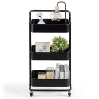 Giantex 3-Tier Metal Rolling Utility Cart with Lockable Wheels, Storage Shelves Service Trolley