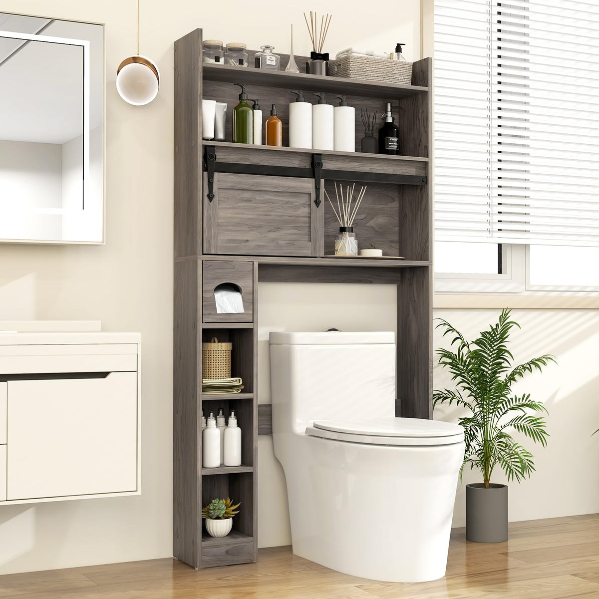 Giantex Over The Toilet Storage Cabinet, Farmhouse Bathroom Organizer