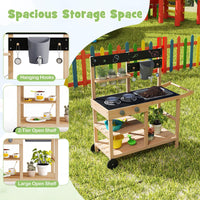 Outdoor Fir Wood Play Kitchen w/Blackboard, Planting Pots, Sink