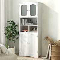 149cm Tall Bathroom Storage Cabinet with Frost Glass Doors and Shelves