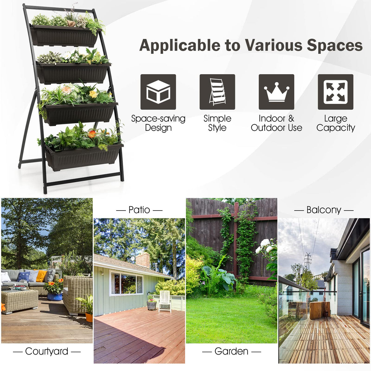 160 cm Vertical Raised Garden Bed, 4-Tier Elevated Planter Box