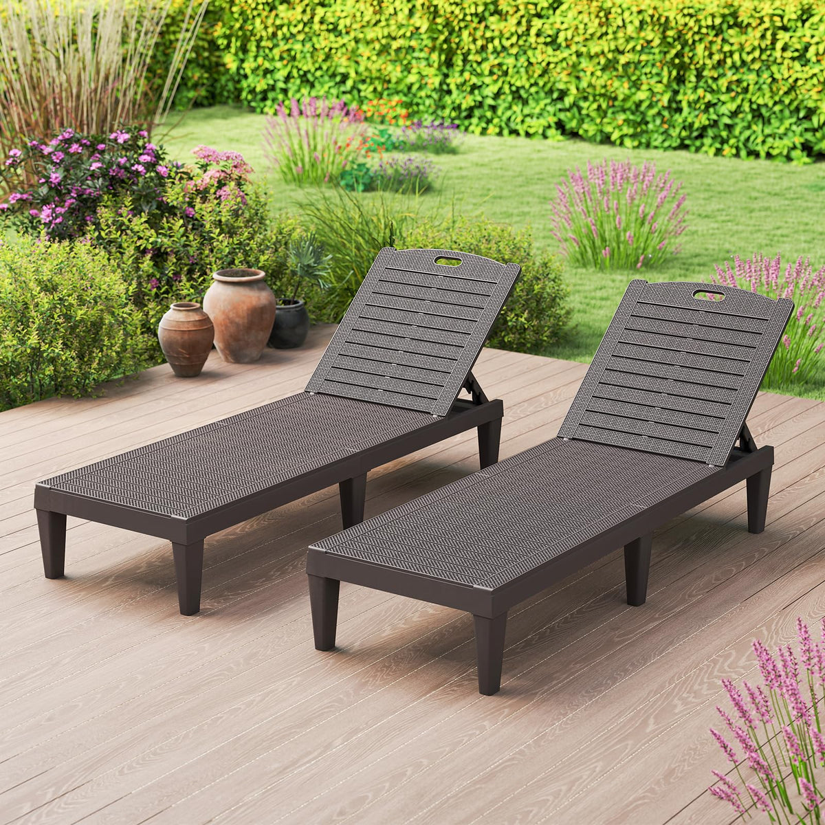 Chaise Lounge Chairs Set of 2 with 4-Position Adjustable Backrests