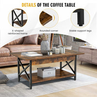 Giantex 2-Tier Industrial Coffee Table, Home Cocktail Table Tea Table with Storage Shelf and X-Shape Steel Frame