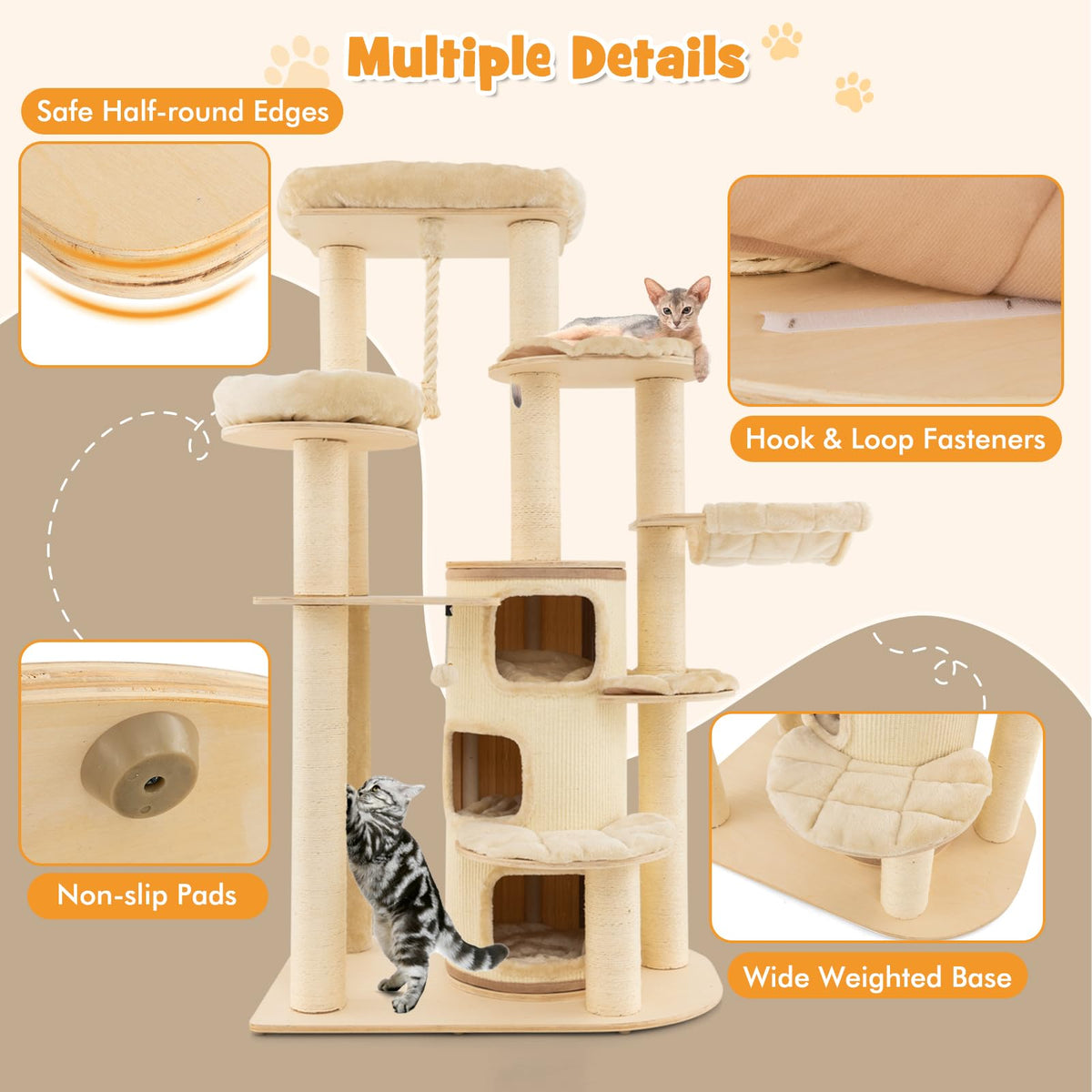 Cat Tree For Dogs Multi-Level Cat Tree, Solid Wood Cat Tower with 3-Story Cat Condo 2 Pe ...