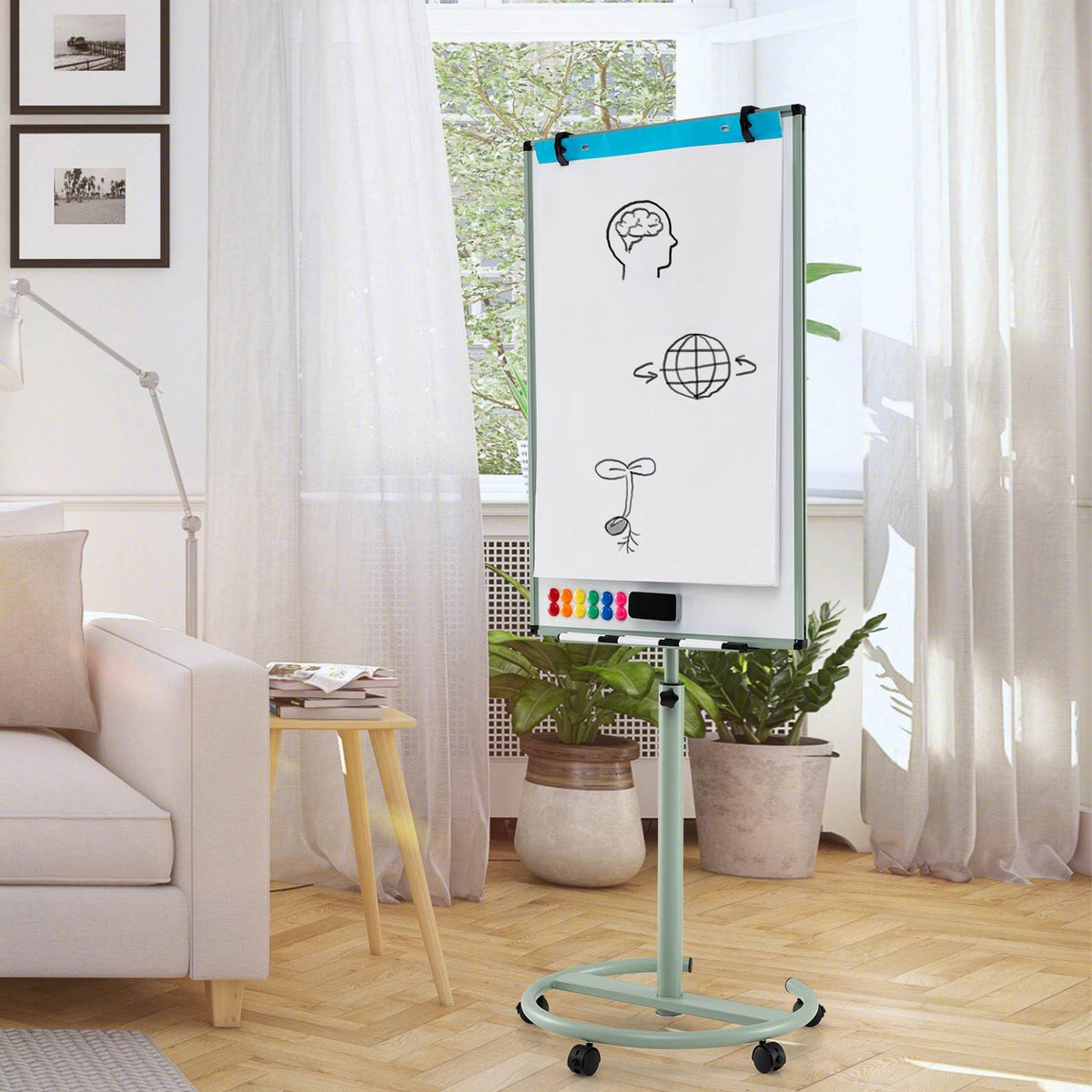 100x65cm Rolling Magnetic Whiteboard w/Height Adjustable Stand