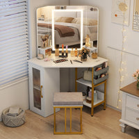 Makeup Vanity Desk with Mirror and Lights Corner Dressing Table