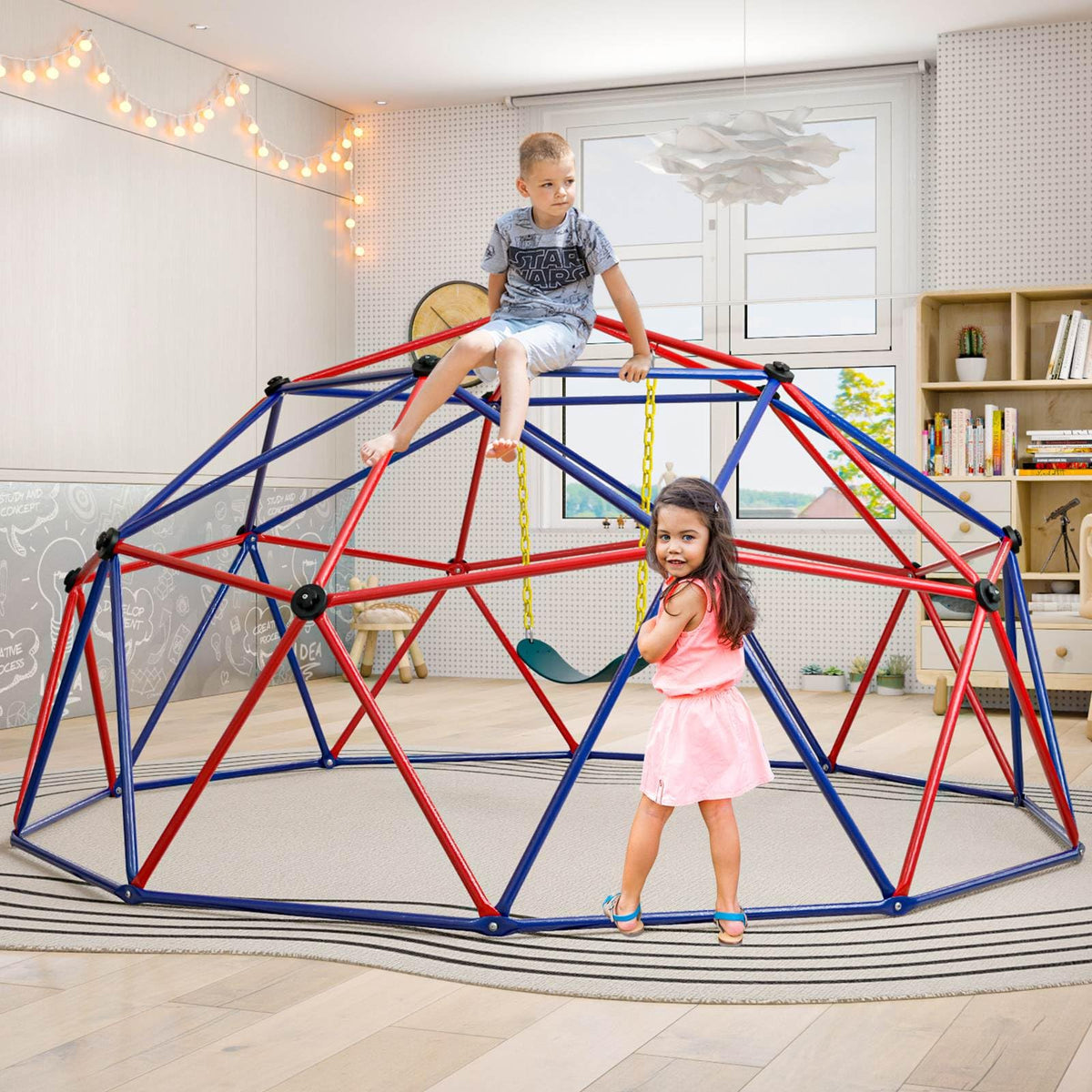 3m Kids Climbing Dome with Swing Outdoor Jungle Gym Climber