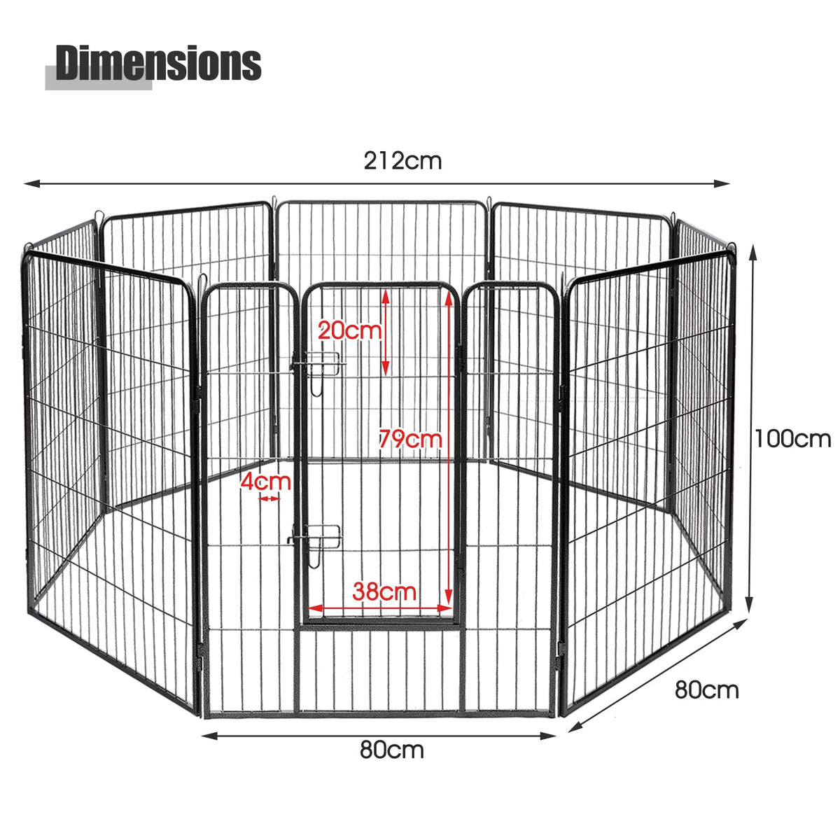 100cm Height Pet Playpen, 8 Panel Indoor Outdoor Exercise Dog Fence