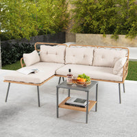 3 Pieces Corner Patio Furniture with Small Coffee Table for Garden Backyard