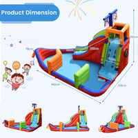 6-in-1 Pirate Ship Bounce House w/Long Slide, Climbing Wall, Splash Pool, Dart Game, Ring-toss & Water Guns, Kids Bouncer Castle w/Carrying Bag (without Blower)