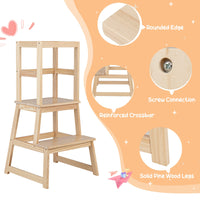 2-in-1 Wooden Kids Kitchen Step Stool with Safety Rails