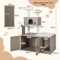 2 in 1 Cat Tree with Litter Box Enclosure, Modern Cat Tower with Cat Condo, Top Perch, Scratching Board