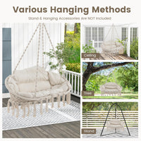 Hand-Woven Rope Hanging Swing Chair with Thick Cushion and Folding Metal Frame