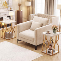 Faux Marble Bedside NightStand with Storage Shelf and Petal-Inspired Metal Frame