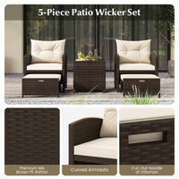 Outdoor 5 Piece Patio Rattan Furniture Setting for Poolside Backyard Lawn & Deck