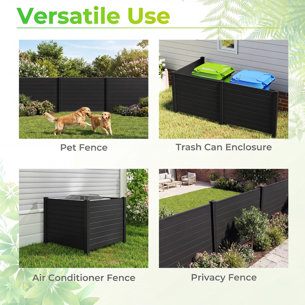 3-Panel AC Fence with Metal Stakes No Dig Enclosure for Patio