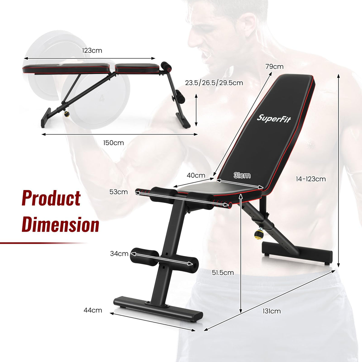 Adjustable Weight Bench With 30KG Dumbbell Set, Heavy Duty Strength Training Bench for Bench Press