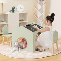 3 Pieces Kids Wooden Activity Play Desk and Chair Set with Chalkboards