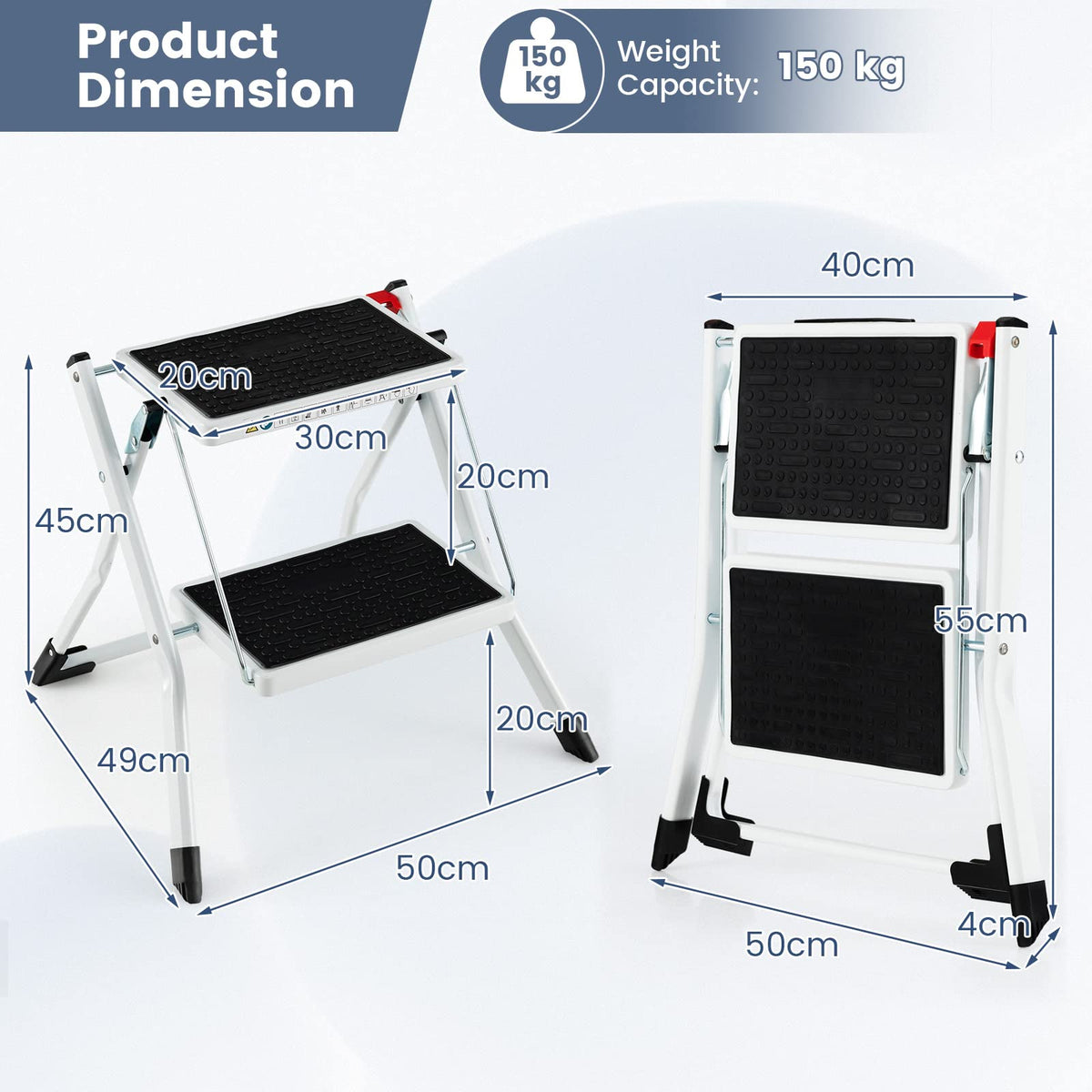 2 Step Ladder, Folding Step Stool with Heavy-Duty Metal Frame