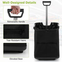 50L Folding Shopping Cart with 3 Pockets and Retractable Handlebar for Grocery