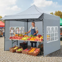 10 x 10 FT Pop up Canopy Tent with Sidewalls and Awning with Sandbags