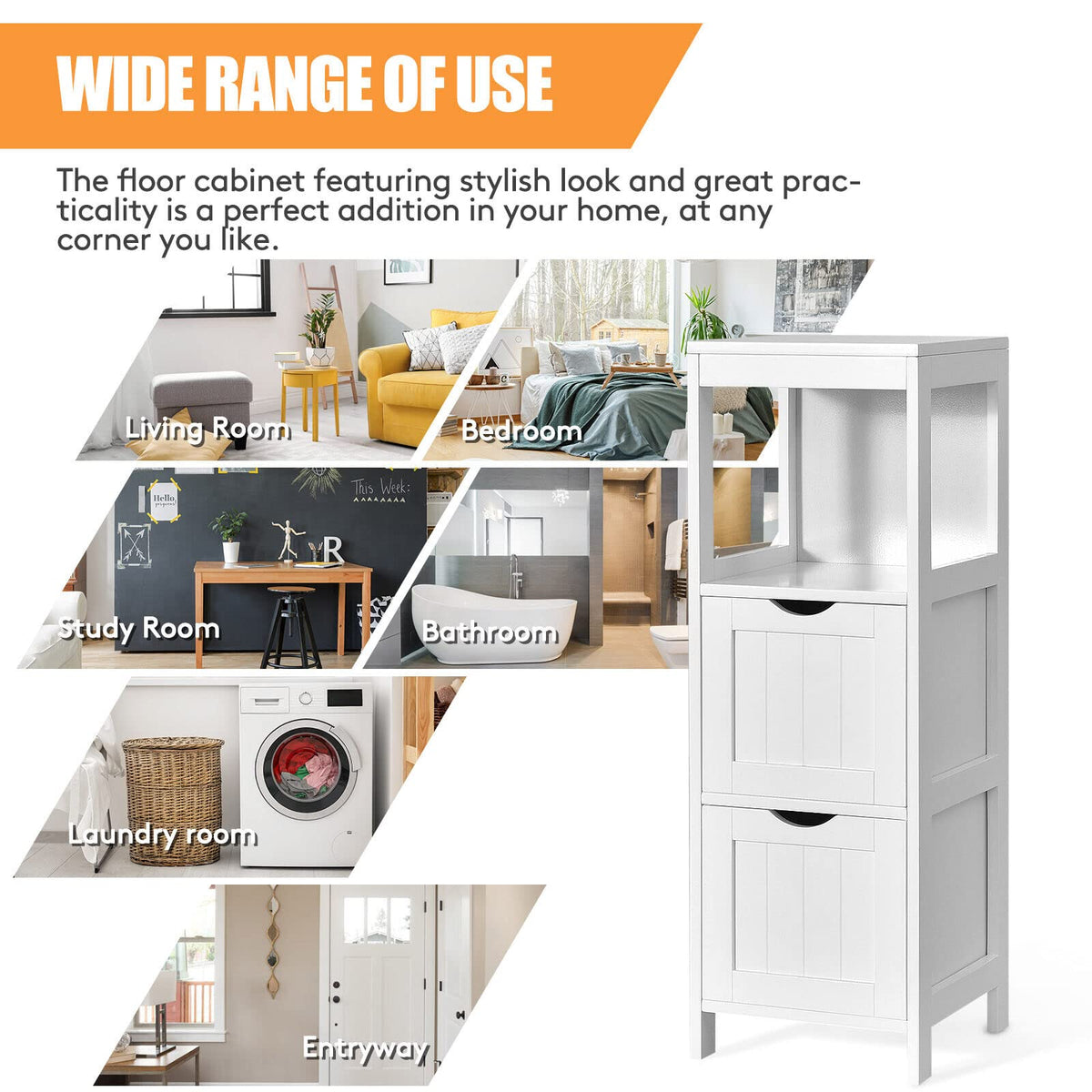 Giantex Bathroom Floor Cabinet, Wooden Storage Cabinet with 2 Removable Drawers