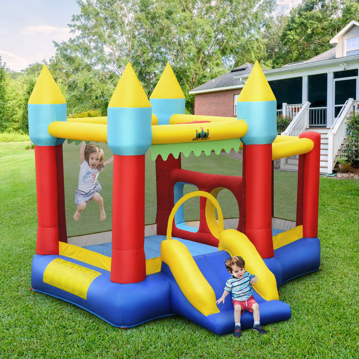 Inflatable Bounce House, Inflatable Jumping Castle for Kids w/Slide, Large Jumping Area, 100 Ocean Balls (Without Blower)