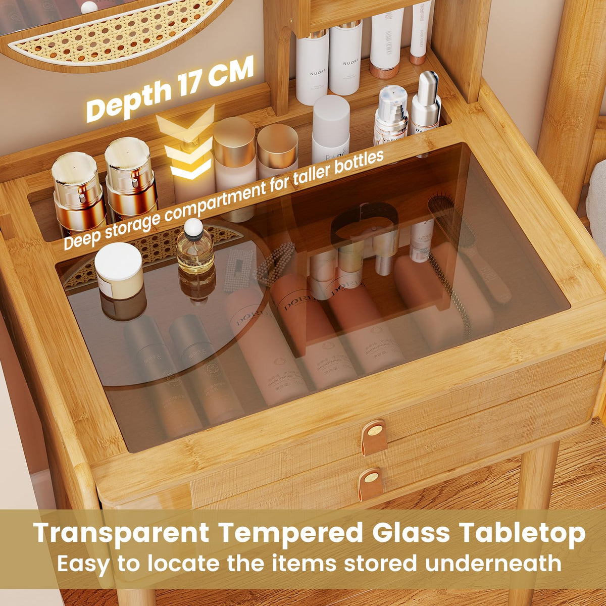 Small Vanity Desk with Mirror, Compact Makeup Table with 2 Drawers