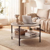 Giantex Round 2-Tier Industrial Coffee Table with Open Storage Shelf