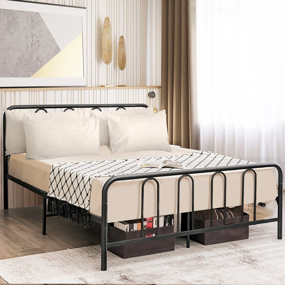 Metal Bed Frame, Modern Bed Frame with Headboard & Footboard