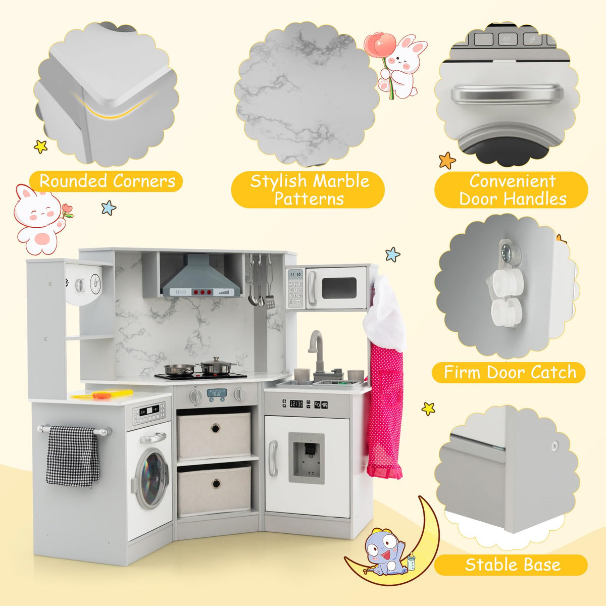 Wooden Kids Play Kitchen with Realistic Lights and Sounds