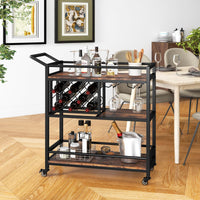 Giantex 3-Tier Bar Cart on Wheels Serving Cart w/Wine Rack & Glasses Holder