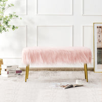 Giantex Faux Fur Ottoman Bench, Vanity Bench Stool w/Golden Legs, Plush Fur,Soft Upholstery