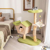 110 CM Cat Tree, Solid Wood Cat Tower with Padded Top Perch