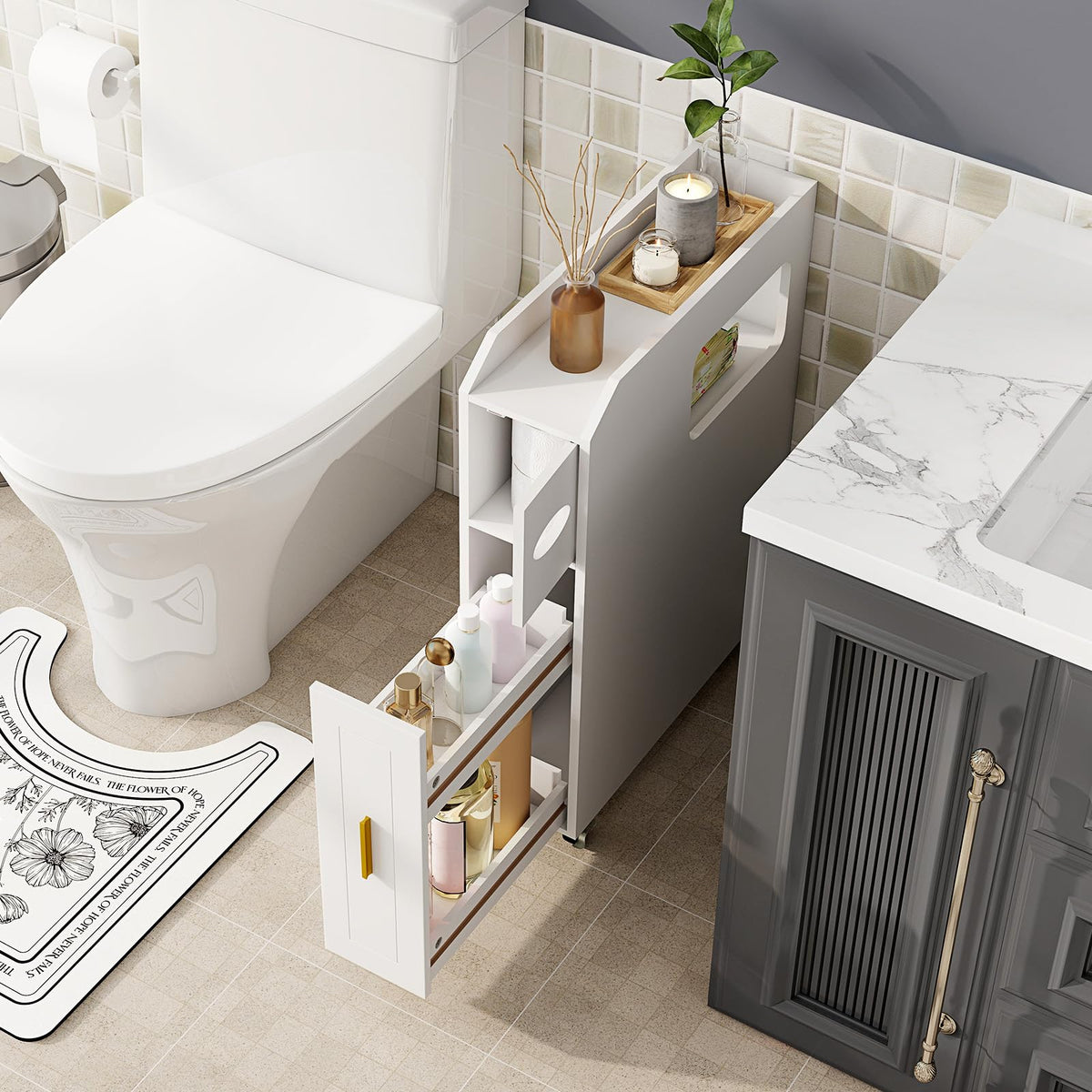 Giantex Narrow Slim Bathroom Storage Cabinet 16 CM with Slide Out Drawer