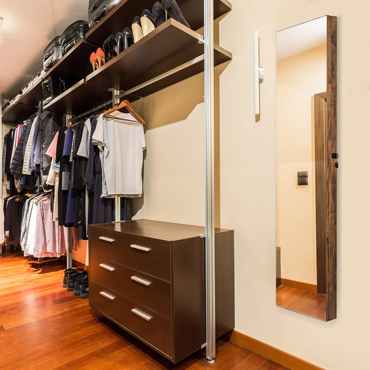 Mirror Jewelry Armoire, Wall Mounted/Over Door Jewelry Organizer