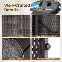 Rattan Double Daybed, Outdoor Chaise Lounge Loveseat w/Retractable Sunshade