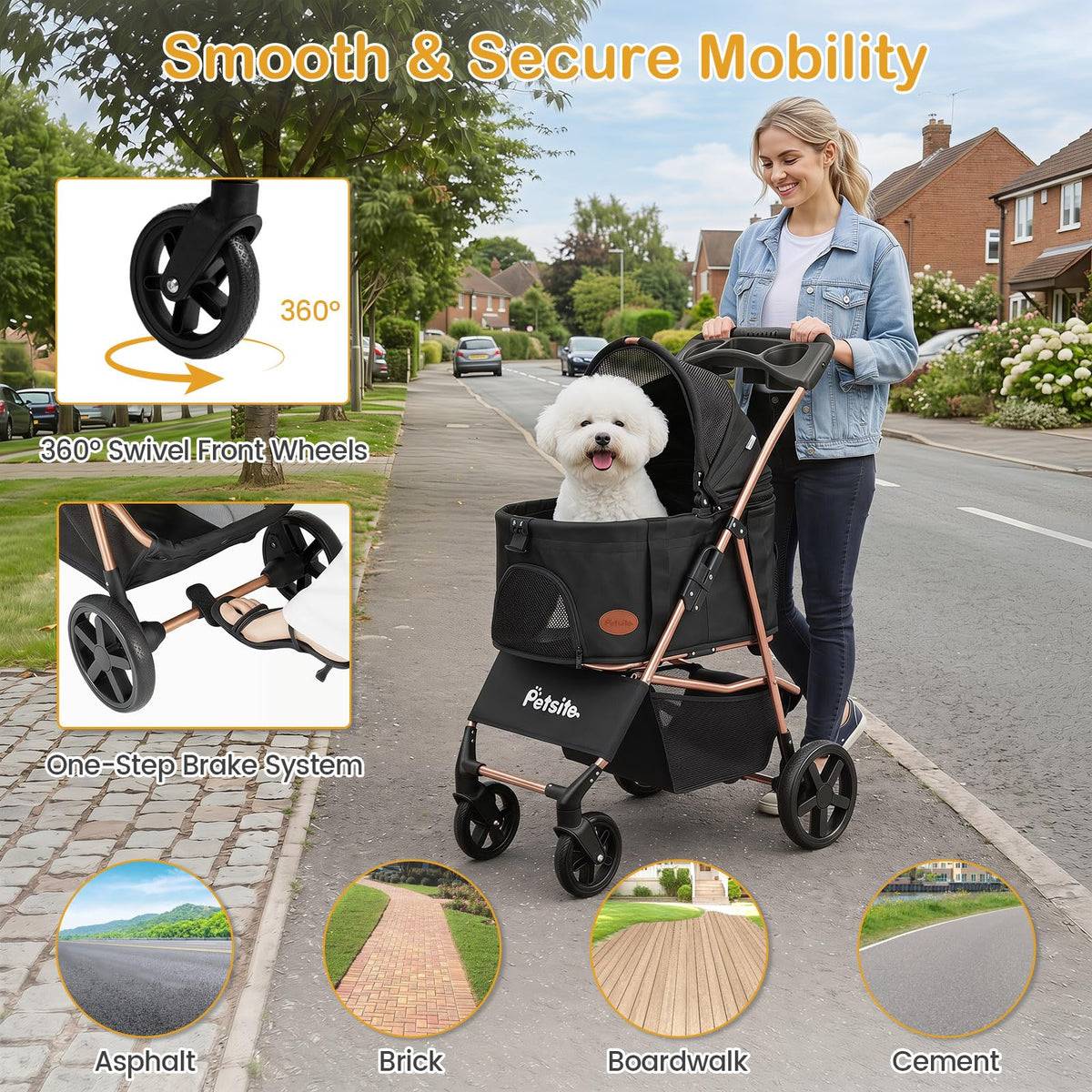 3-in-1 Pet Stroller for Dogs with Detachable Carrier and Cup Holder