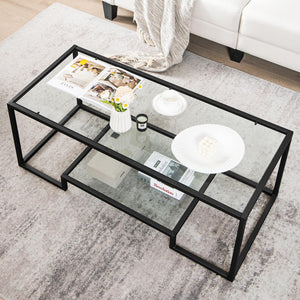 Giantex Modern 2-Tier Coffee Table, Rectangular Accent Table with Golden Metal Frame
