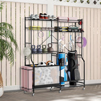 Sports Equipment Organizer for Garage, Metal Ball Storage Rack, Golf Bag Holder with Yoga Mat Holder